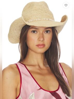 Hat Attack Neural Raffia Cowboy Hat with Beaded Trim in Turquoise. Revolve